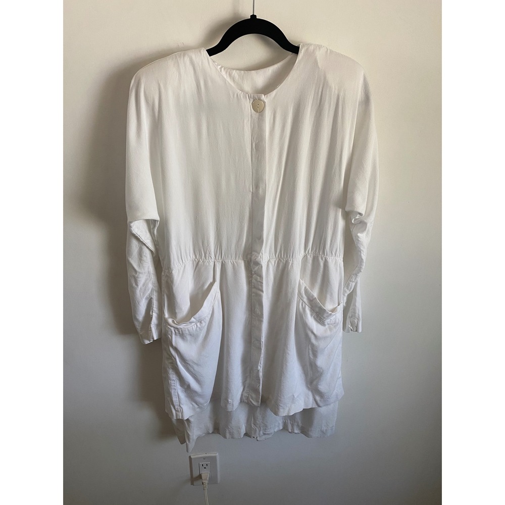 Michael Blair Vintage White Tunic Dress Button Front High Low Elastic Waist